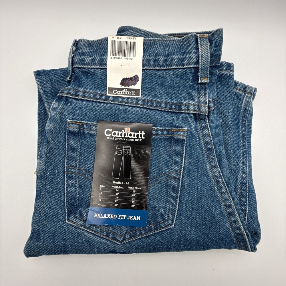 Carhartt Relaxed Fit Jeans Youth 16 Slim Blue Denim YYB160 STW NWT